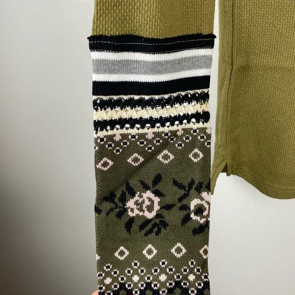 NWT Free People MIKAH LAYERING CUFF ARMY Thermal Long Sleeve Green - Picture 10 of 12